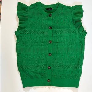 Green Sleeveless Knit Top with Ruffle Shoulders